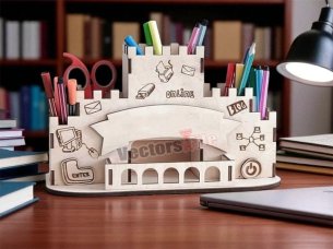 Laser Cut Desk Organizer with Pen and Pencil Holder and Office Supplies Organizer