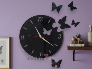 Laser Cut Round Wall Clock with Butterfly Wall Decor Idea