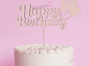 Laser Cut Happy Birthday with Balloons Cake Topper