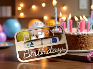 Laser Cut Happy Birthday Money Gift Holder Card Design