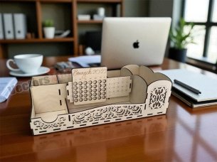Laser Cut Wooden Office Desk Organizer with Calendar Template