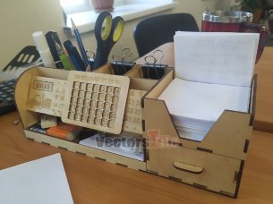 Laser Cut Wooden Office Design Organizer Storage Drawer and Calendar