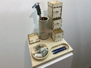 Laser Cut Office Stationery Desk Organizer with Drawer and Pen Holder