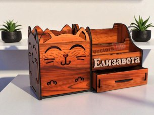 Laser Cut Kitty Face Design Organizer for Stationery
