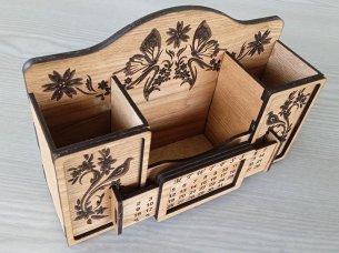 Laser Cut Desk Organizer with Calendar Mobile Phone Stand and Pen Holder