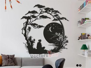 Laser Cut Wooden Moonlight Wall Art Decor Frame Design