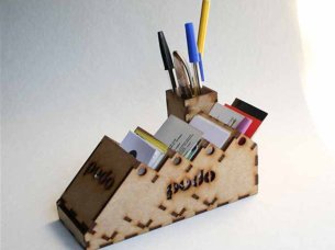 Laser Cut Wooden Card Holder Desk Organizer with Pen Pencil Holder