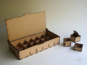 Laser Cut Wooden Box with 12 Compartments for Storage or Organizer