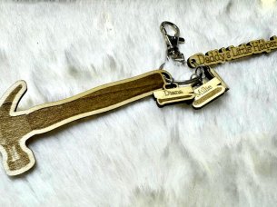 Laser Cut Personalised Keyring Wooden Keychain for Builder