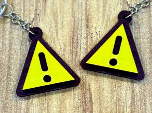 Laser Cut Wooden Hazard Symbol Caution Keyring Design