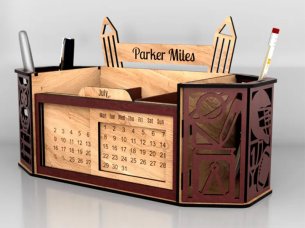 Laser Cut Wooden Desk Organizer with Perpetual Calendar Design