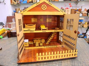 Laser Cut Dollhouse House with Miniature Furniture Toy Model Kit