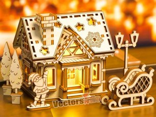 Laser Cut Christmas Miniature House for Decoration