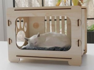 Laser Cut Wooden Cat House Bed Design