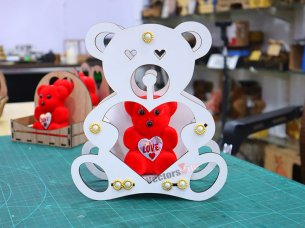 Laser Cut 3D Wooden Teddy Bear Shape Gift Basket Idea
