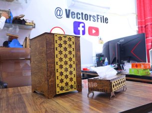 Laser Cut Premium Tissue Holder and Trash Bin Set Design