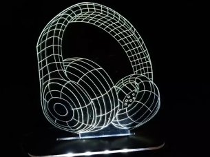 Laser Cut Headphone Shape 3D Illusion Acrylic LED Lamp with Base Template