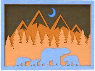 Laser Cut Bear with Family Multilayer Wall Art Frame Design