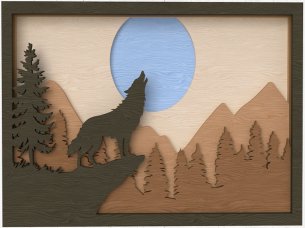 Laser Cut Howling Wolf Multilayer Wall Art Frame Design