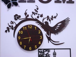 Laser Cut Bird Style 3D Wall Clock Design