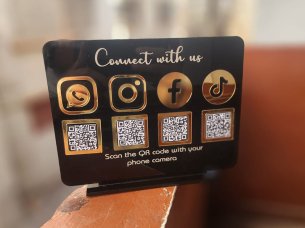 Laser Cut QR Code Stand Connect with us Social Media Sign Table Acrylic Stand