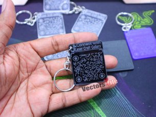 Laser Cut Custom QR Code Keychain Design