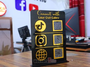 Laser Cut Custom Social Media QR Code Stand Template