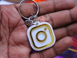Laser Cut Instagram Icon with Custom ID Acrylic Keyring Design