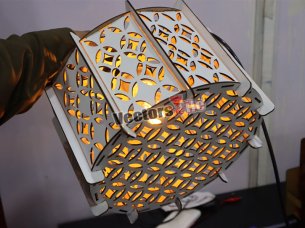 Laser Cut Decorative Wooden Pendant Lamp with Grill Pattern Design