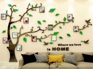 Laser Cut 3D Wooden Tree Family Photo Frame Design for Wall Decor