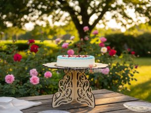 Laser Cut Wooden Round Cake Stand Plywood 6mm Design