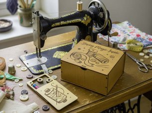 Laser Cut Needle and Thread Box Embroidery Storage Wooden Box