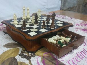 Laser Cut Chess Board Game with Storage Drawer Box Design