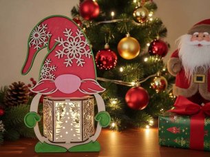 Laser Cut Wooden Christmas Gnome Lantern Decor Idea