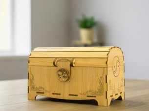 Laser Cut Wooden Treasure Chest Puzzle Box Design