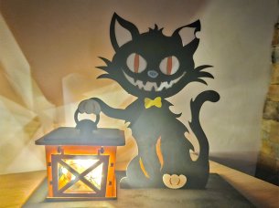 Laser Cut Horror Cat with Lamp Halloween Craft Decor Idea