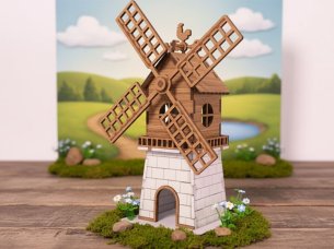 Laser Cut Wooden Kit of a Windmill Plant Toy Model