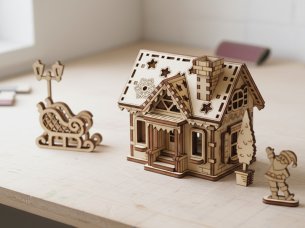 Laser Cut Santa Claus House 3D Toy Model for Christmas Decoration