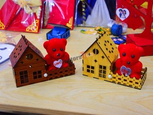 Laser Cut Teddy Bear with House Gift Idea Template