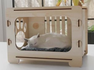 Laser Cut Wooden Cat House 3D Model Design