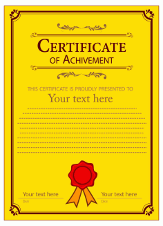 Achievement Certificate Desin In Classical Yellow Background Vector File