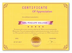 Appreciation Certificate Vector Illustration With Yellow Background Vector File