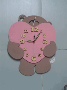 Bear Heart Wall Clock Laser Cut CDR File