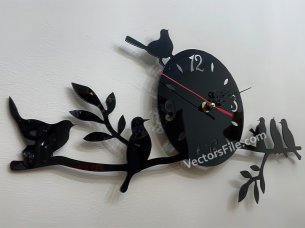 Bird on Tree Branch Laser Cut 3D Wall Clock Design Acrylic Clock Template