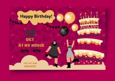 Birthday Banner Template Elegant Flat Symbols Sketch Free Vector