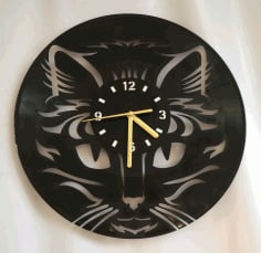 Black Cat Face Wall Clock Animal Wall Clock Design Laser Cut CDR File