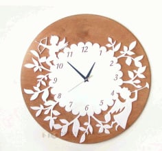 Branch Leaf Laser Cut Free Wood Wall Clock CDR File