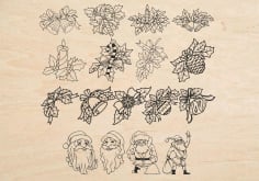 Christmas Decorations Santa Flowers Laser Engraving Laser Cut CDR File