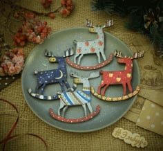 Christmas Moose Sled Reindeer Magnet Badge Decor Laser Cut CDR File