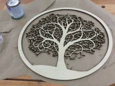 CNC Laser Cut Tree in Circle Free CDR File